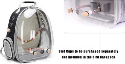Bird Carrier Cage, Bird Travel Backpack with Stainless Steel Tray and Standing Perch (Large, Black)