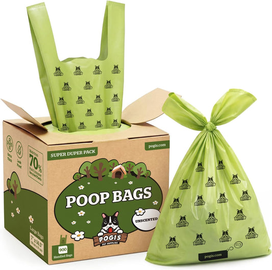 Pogi'S Dog Poop Bags with Handles Bulk - 900 Unscented Doggy Poop Bags with Easy-Tie Handles - Leak-Proof, Ultra Thick Poop Bags for Dogs, Cat Poop Bags