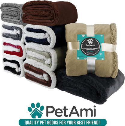 Waterproof Dog Blanket for Medium Large XL Dog Puppy Cat Throw for Couch Cover Leakproof Protection, Sherpa Fleece, Reversible Soft Washable 80X60 Checker Plaid Red